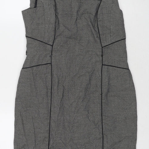 Debenhams Womens Grey Geometric Polyester A-Line Size 12 Round Neck Zip