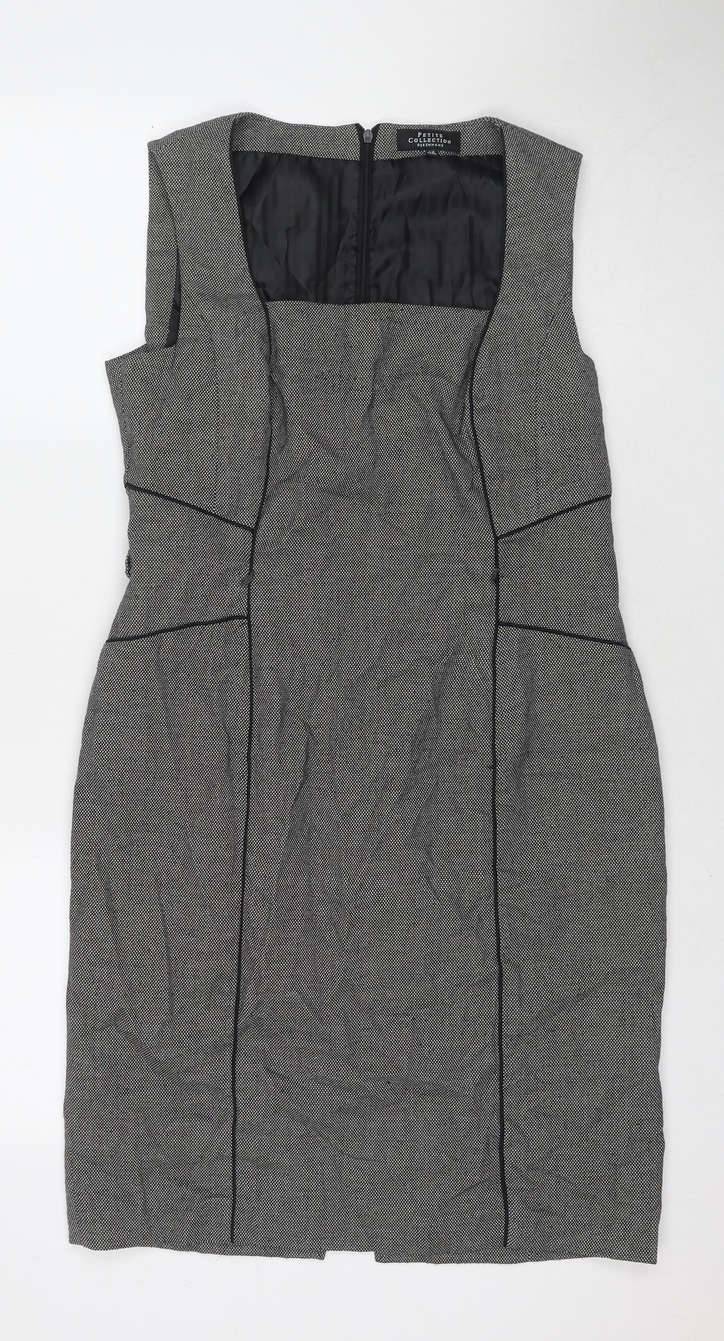 Debenhams Womens Grey Geometric Polyester A-Line Size 12 Round Neck Zip