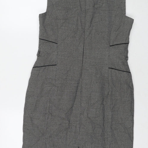 Debenhams Womens Grey Geometric Polyester A-Line Size 12 Round Neck Zip