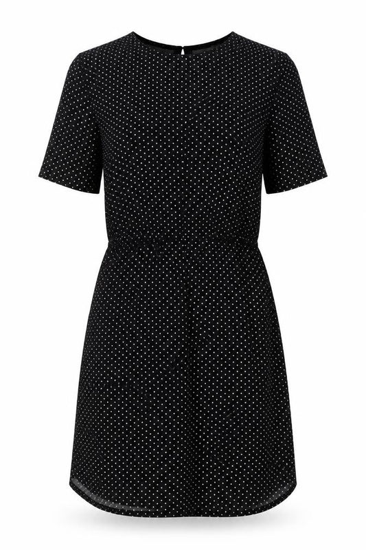 Front view of Warehouse women’s black polyester a-line, size UK 10, round neck pullover
