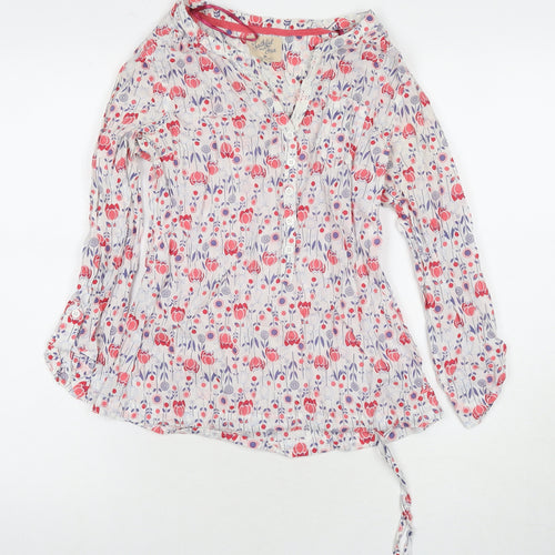 Debenhams Womens Multicoloured Floral Cotton Basic T-Shirt Size 8 V-Neck