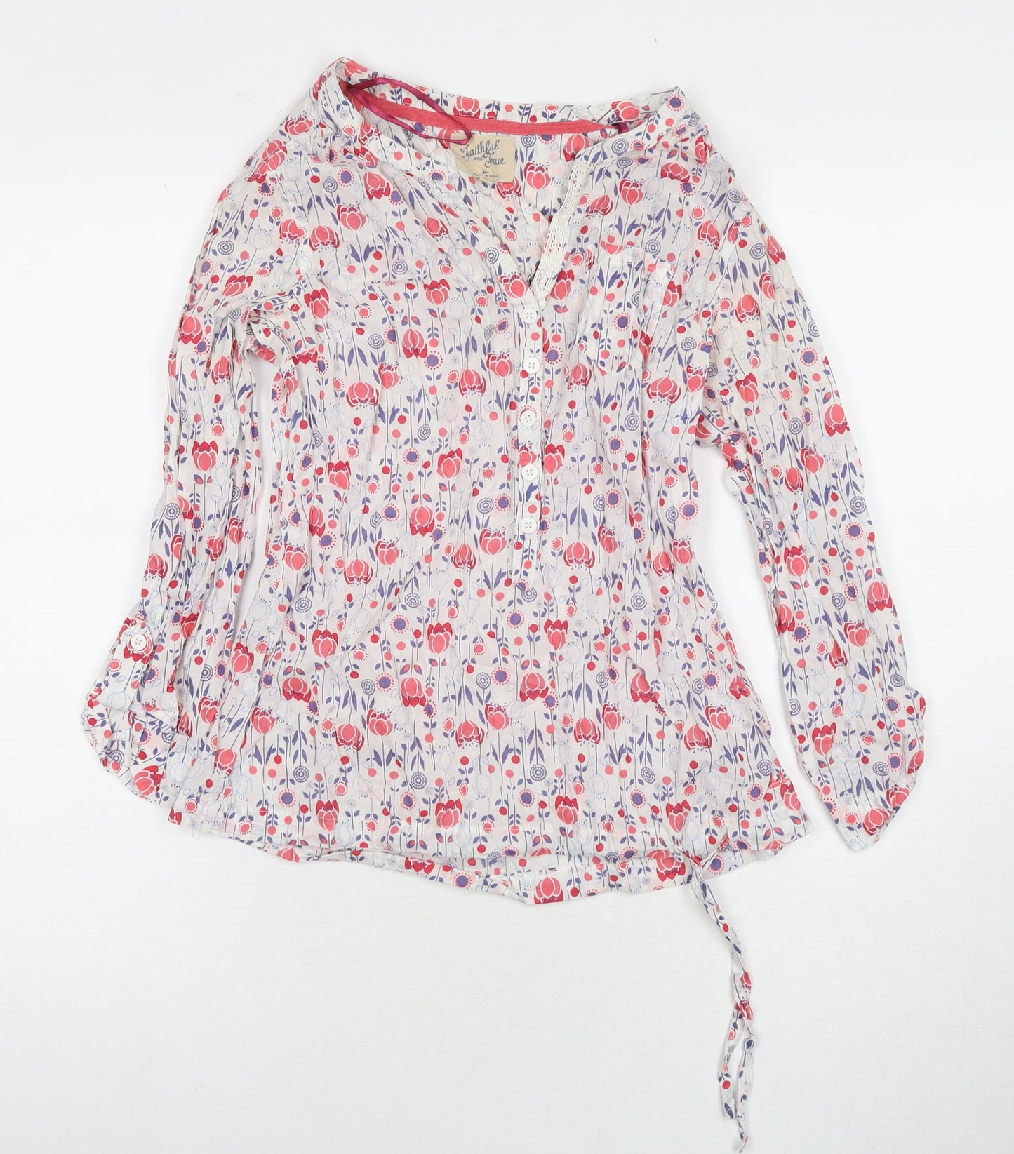 Debenhams Womens Multicoloured Floral Cotton Basic T-Shirt Size 8 V-Neck