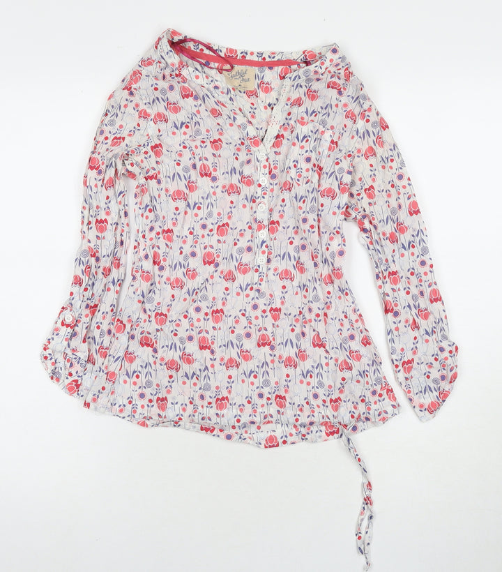 Debenhams Womens Multicoloured Floral Cotton Basic T-Shirt Size 8 V-Neck