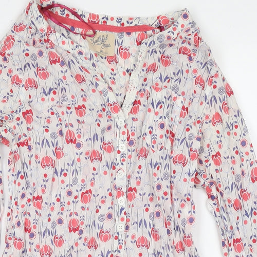 Debenhams Womens Multicoloured Floral Cotton Basic T-Shirt Size 8 V-Neck