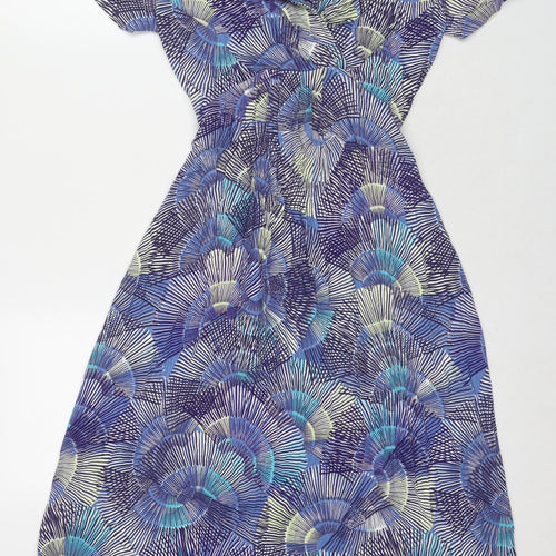 Per Una Womens Blue Geometric Viscose Fit & Flare Size 8 V-Neck Pullover