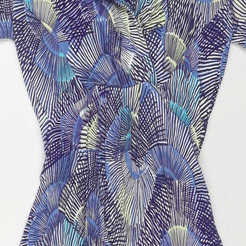Per Una Womens Blue Geometric Viscose Fit & Flare Size 8 V-Neck Pullover