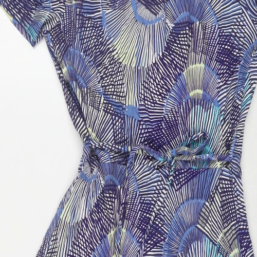 Per Una Womens Blue Geometric Viscose Fit & Flare Size 8 V-Neck Pullover
