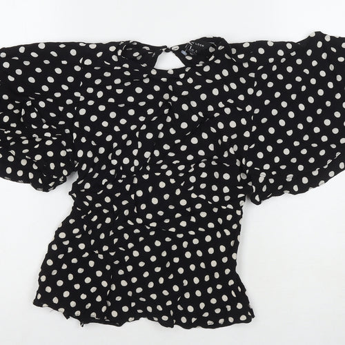 New Look Womens Black Polka Dot Viscose Basic Blouse Size 8 Round Neck