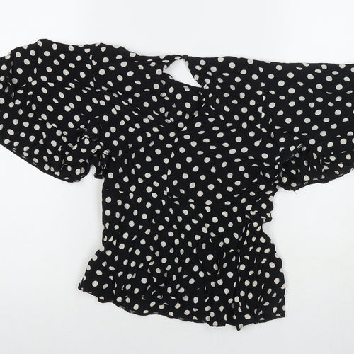 New Look Womens Black Polka Dot Viscose Basic Blouse Size 8 Round Neck