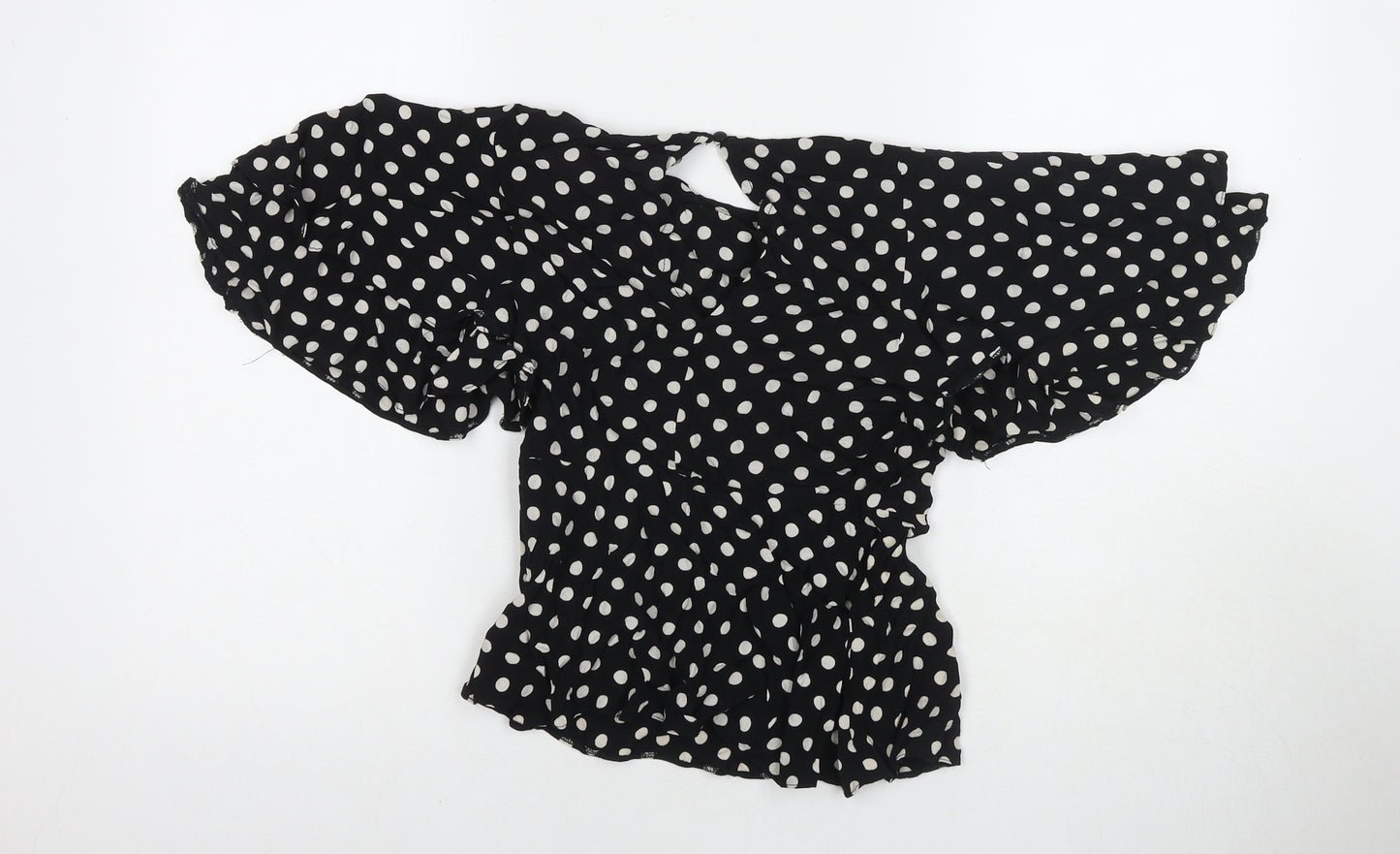 New Look Womens Black Polka Dot Viscose Basic Blouse Size 8 Round Neck