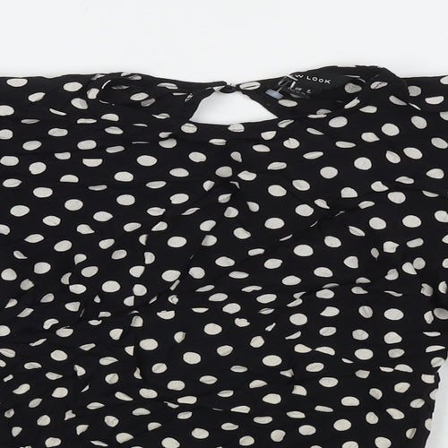 New Look Womens Black Polka Dot Viscose Basic Blouse Size 8 Round Neck