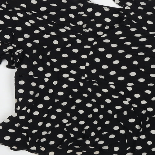 New Look Womens Black Polka Dot Viscose Basic Blouse Size 8 Round Neck