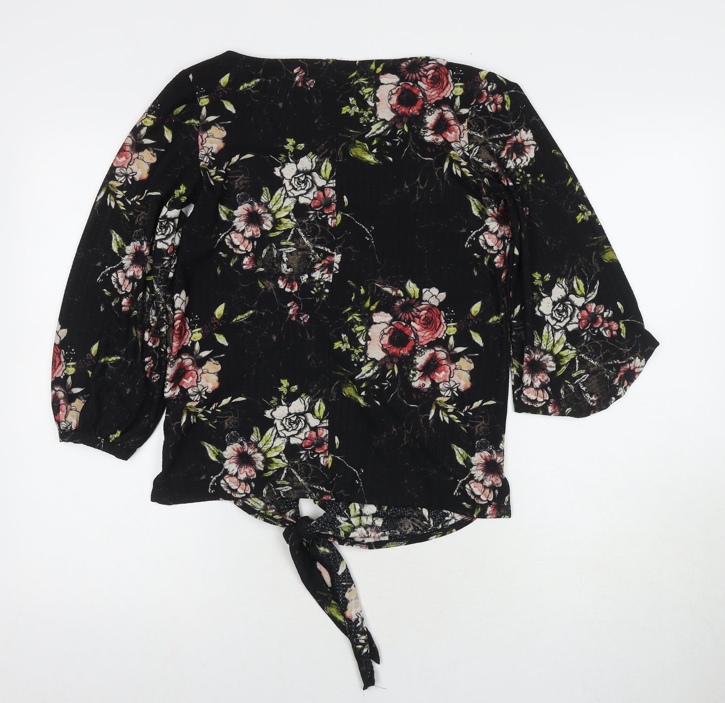 NEXT Womens Black Floral Viscose Basic T-Shirt Size 6 Round Neck