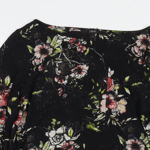 NEXT Womens Black Floral Viscose Basic T-Shirt Size 6 Round Neck
