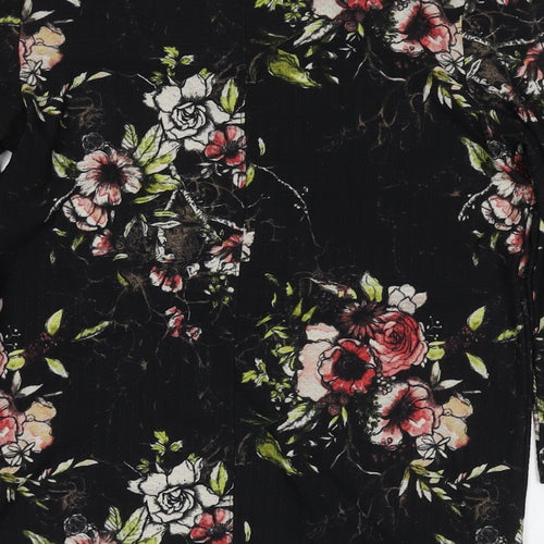 NEXT Womens Black Floral Viscose Basic T-Shirt Size 6 Round Neck