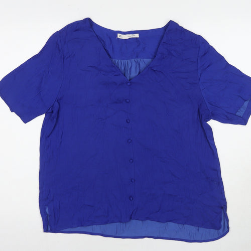 Sfera Womens Blue Polyester Basic T-Shirt Size L Round Neck