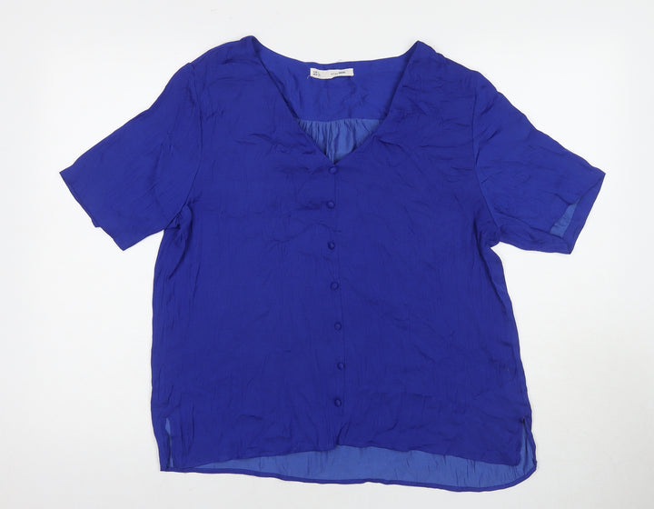 Sfera Womens Blue Polyester Basic T-Shirt Size L Round Neck