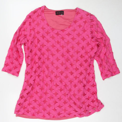 Divine Womens Pink Polyester Basic T-Shirt Size 14 Round Neck