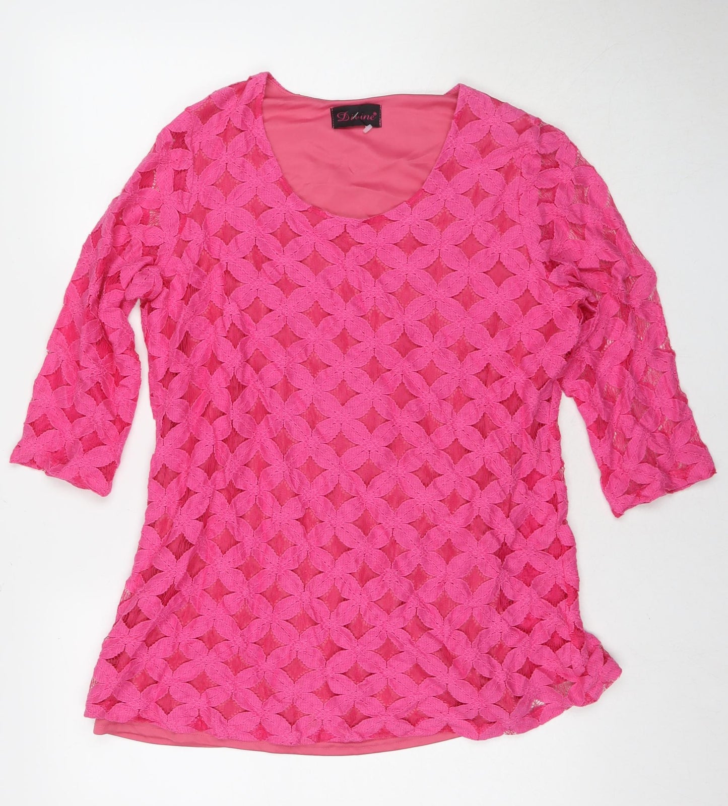 Divine Womens Pink Polyester Basic T-Shirt Size 14 Round Neck