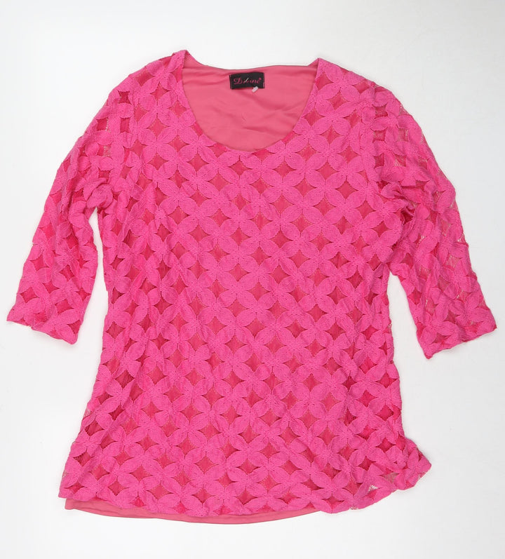 Divine Womens Pink Polyester Basic T-Shirt Size 14 Round Neck