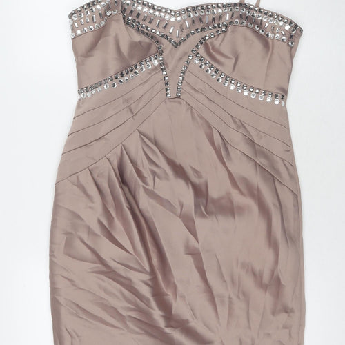New Look Womens Beige Polyester A-Line Size 14 Sweetheart Zip - Jeweled Detail