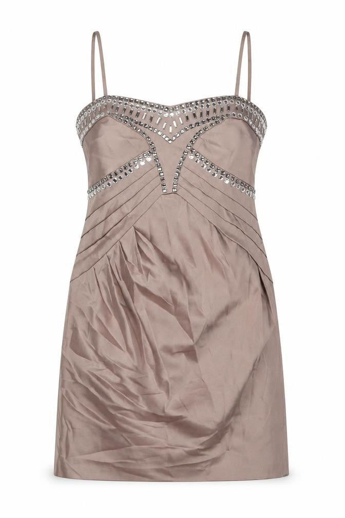 New Look Womens Beige Polyester A-Line Size 14 Sweetheart Zip - Jeweled Detail