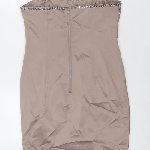 New Look Womens Beige Polyester A-Line Size 14 Sweetheart Zip - Jeweled Detail