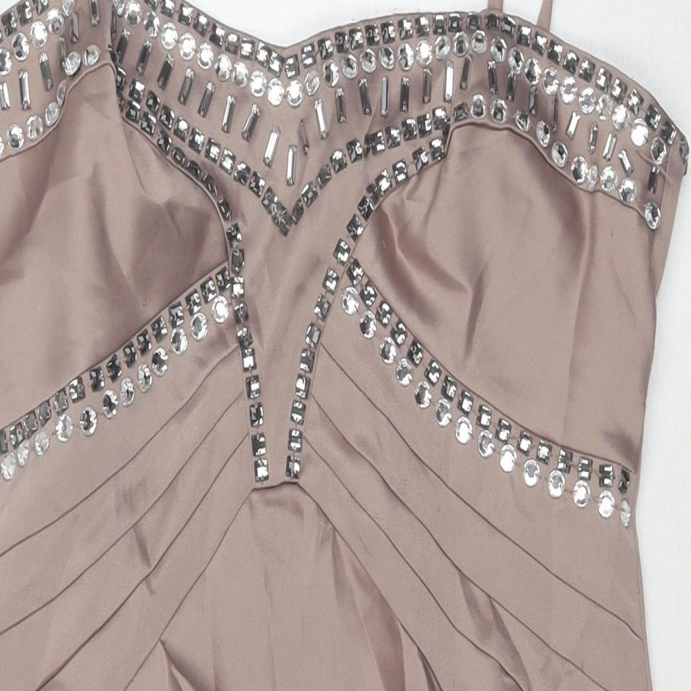 New Look Womens Beige Polyester A-Line Size 14 Sweetheart Zip - Jeweled Detail