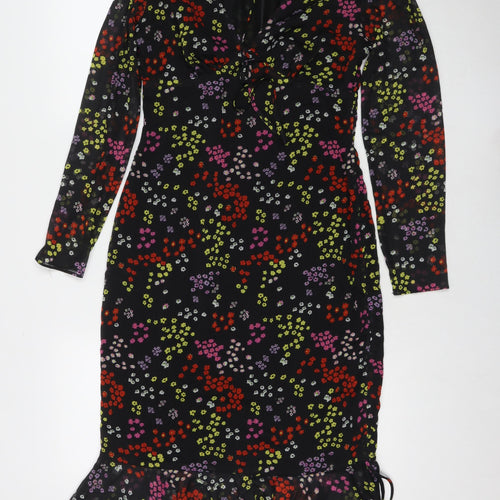 The East Order Womens Black Floral Polyester Maxi Size S V-Neck Pullover