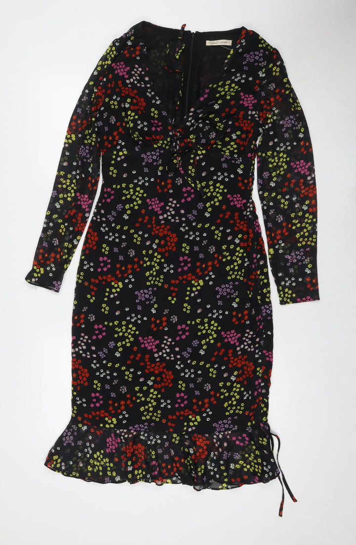 The East Order Womens Black Floral Polyester Maxi Size S V-Neck Pullover