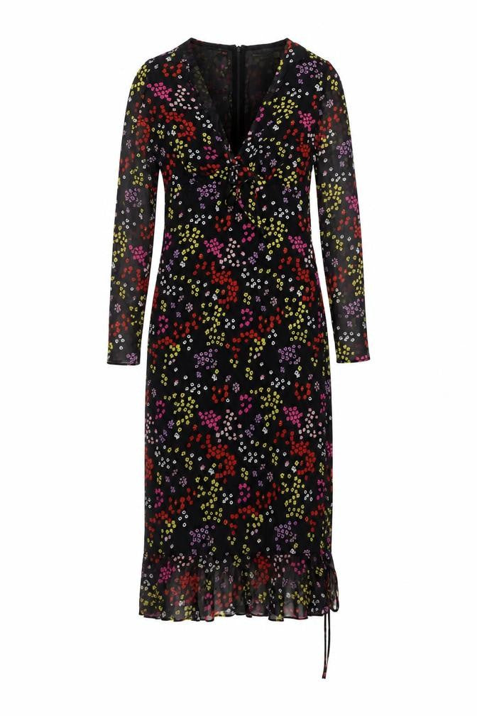 Front view of The East Order women’s black floral polyester maxi, size S, v-neck pullover