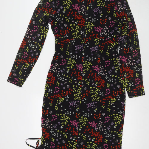 The East Order Womens Black Floral Polyester Maxi Size S V-Neck Pullover