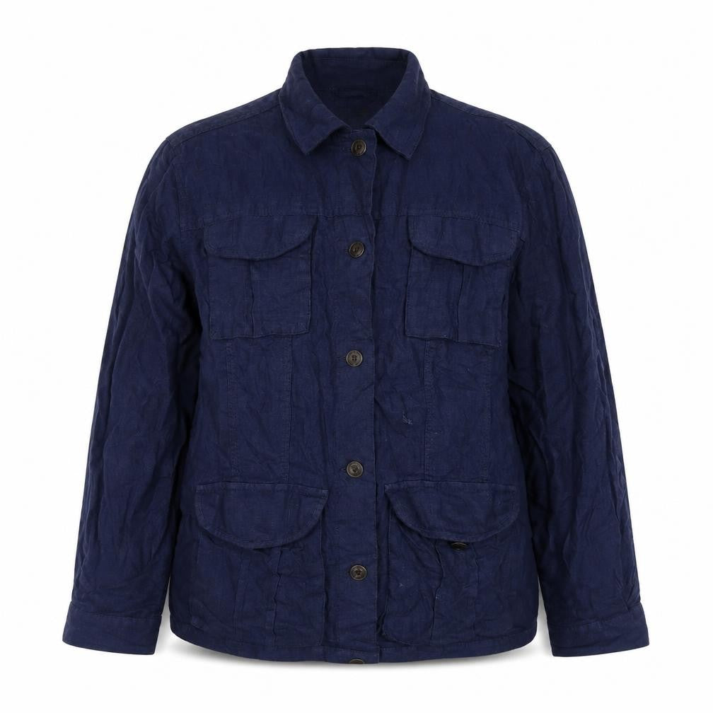 Front view of Next women’s blue jacket, size UK 12, button