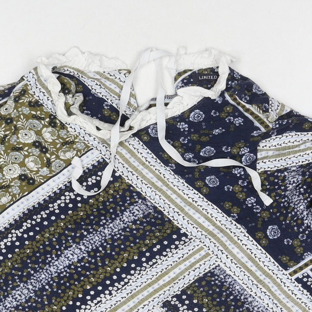 Marks and Spencer Womens Blue Geometric Cotton Basic T-Shirt Size 18 Round Neck