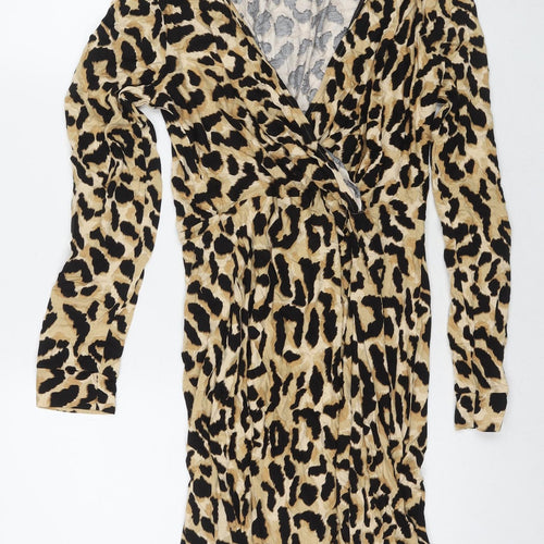 New Look Womens Beige Animal Print Viscose A-Line Size 14 Collared Pullover - Leopard Print