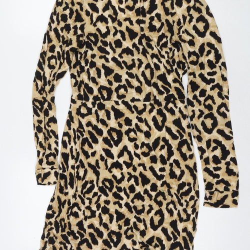 New Look Womens Beige Animal Print Viscose A-Line Size 14 Collared Pullover - Leopard Print