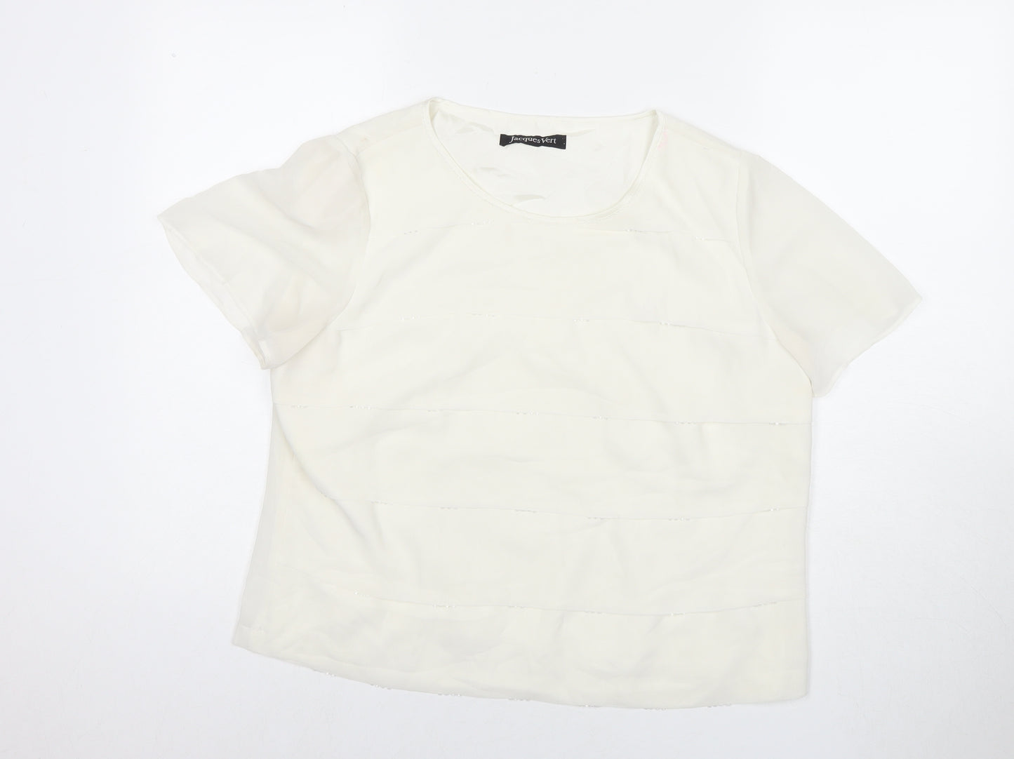 Jacques Vert Womens White Polyester Basic Blouse Size 16 Round Neck