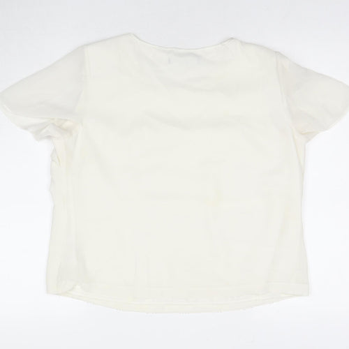 Jacques Vert Womens White Polyester Basic Blouse Size 16 Round Neck