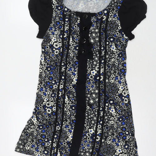 Miss Selfridge Womens Black Floral Viscose A-Line Size 12 Round Neck Pullover