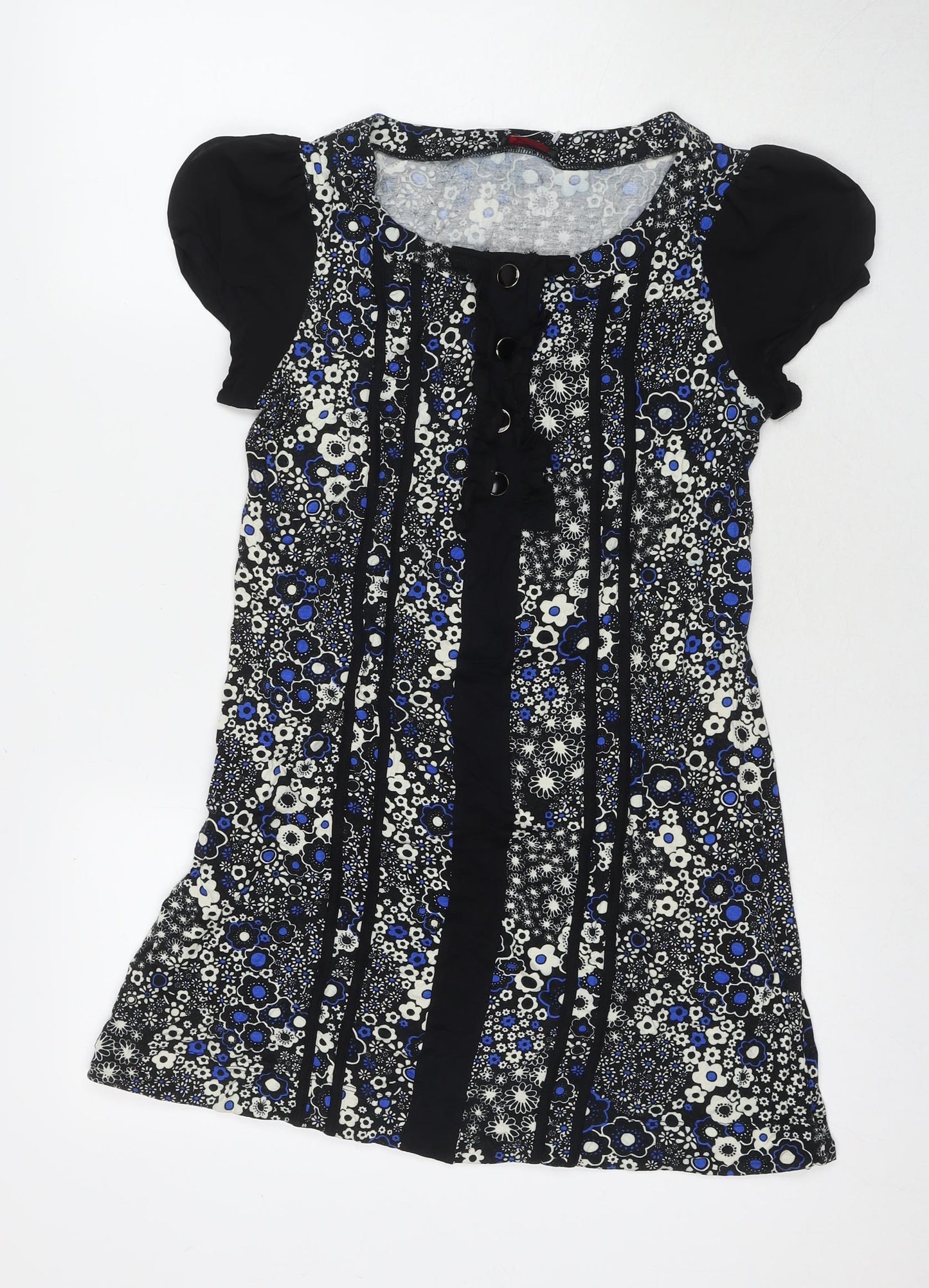 Miss Selfridge Womens Black Floral Viscose A-Line Size 12 Round Neck Pullover