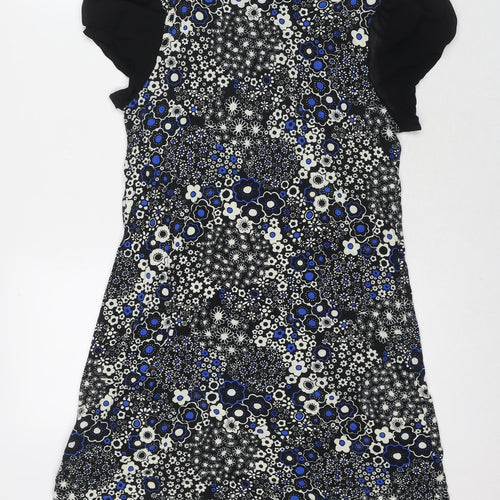 Miss Selfridge Womens Black Floral Viscose A-Line Size 12 Round Neck Pullover