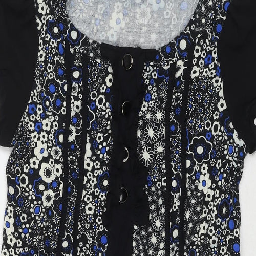 Miss Selfridge Womens Black Floral Viscose A-Line Size 12 Round Neck Pullover
