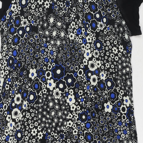 Miss Selfridge Womens Black Floral Viscose A-Line Size 12 Round Neck Pullover