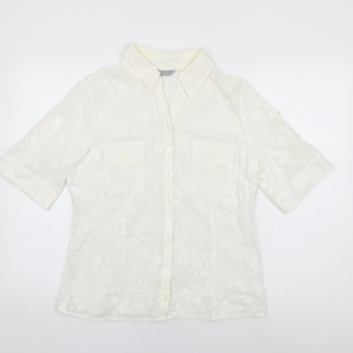 Per Una Womens White Floral Cotton Basic Button-Up Size 14 Collared