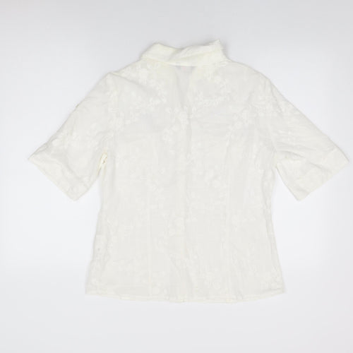 Per Una Womens White Floral Cotton Basic Button-Up Size 14 Collared