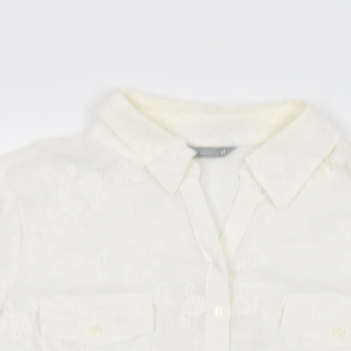Per Una Womens White Floral Cotton Basic Button-Up Size 14 Collared