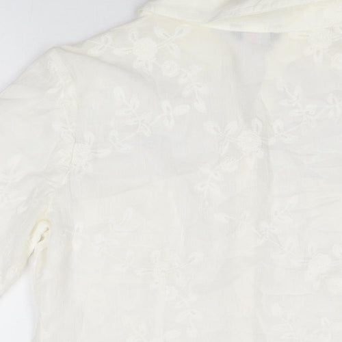 Per Una Womens White Floral Cotton Basic Button-Up Size 14 Collared
