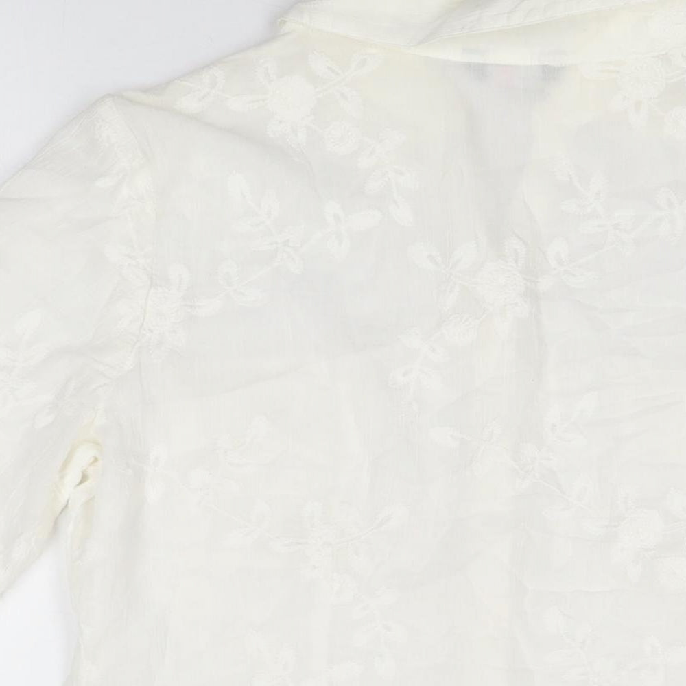 Per Una Womens White Floral Cotton Basic Button-Up Size 14 Collared