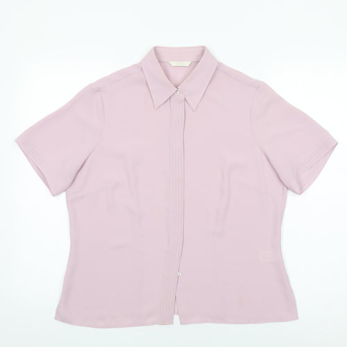 Marks and Spencer Womens Pink Polyester Basic Button-Up Size 14 Collared