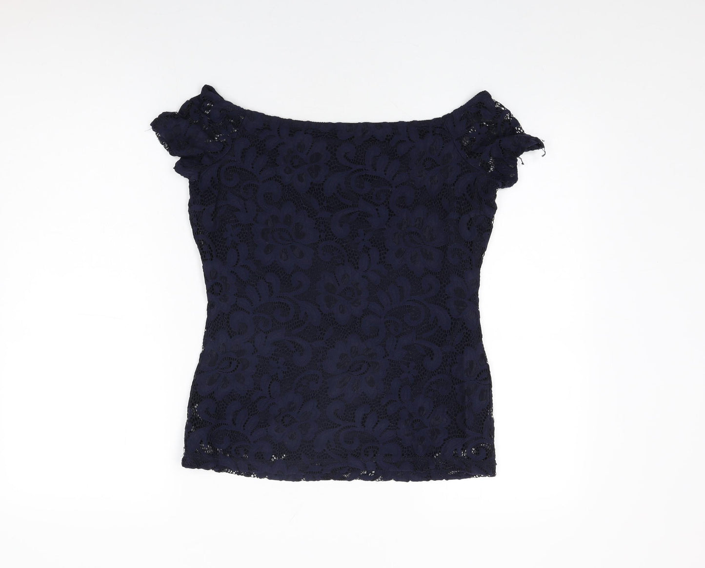 Dorothy Perkins Womens Blue Floral Nylon Basic T-Shirt Size 10 Off the Shoulder